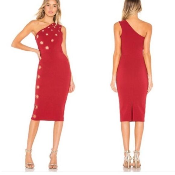 NWT Michael Costello x Revolve Portia One Shoulder MIDI Dress in Red - Picture 1 of 9